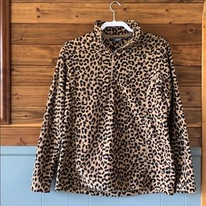 Lands End Cheetah Quarter ZIP Pullover Sweater